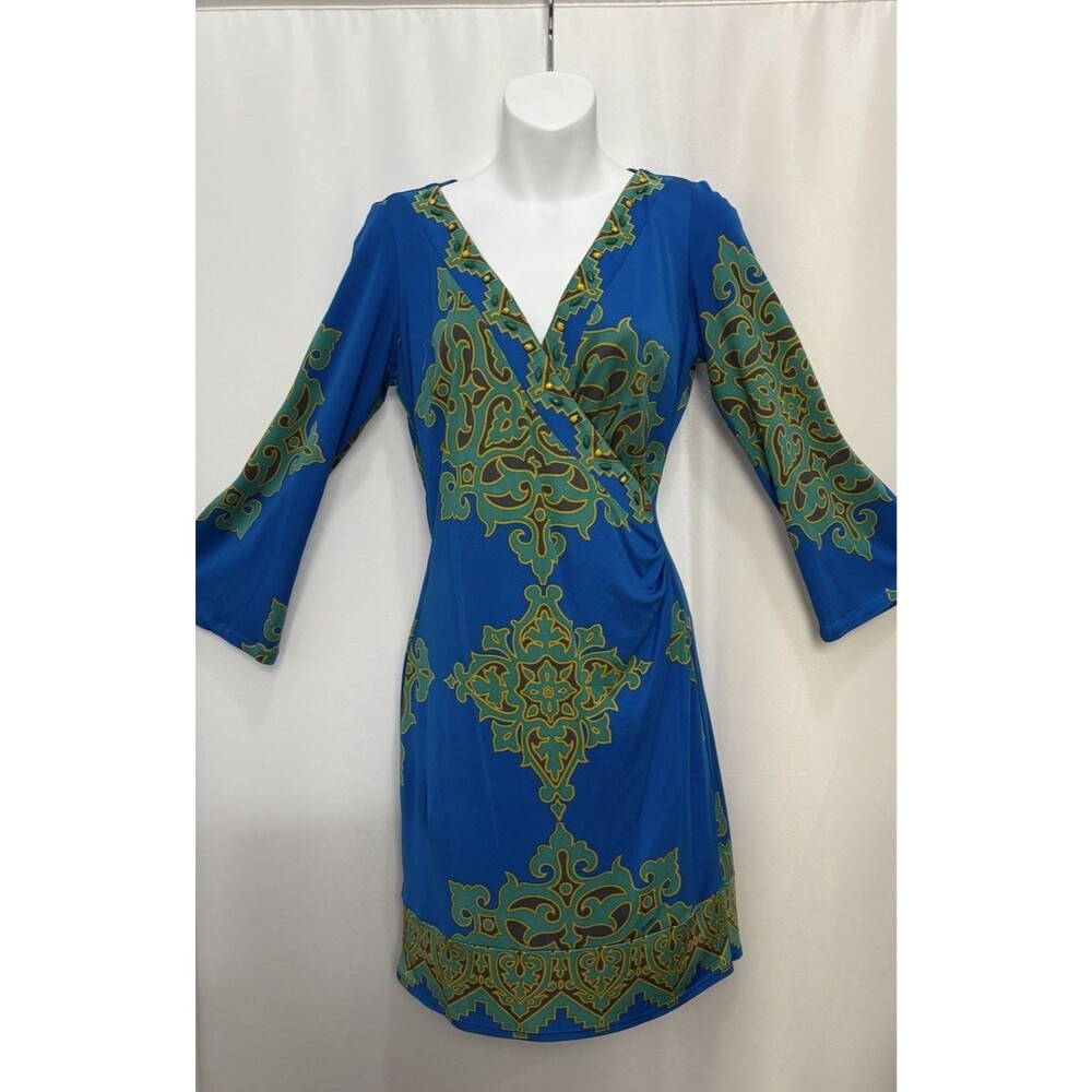 Hale Bob Faux -Wrap Mini Dress Long Bell Sleeve SZ S